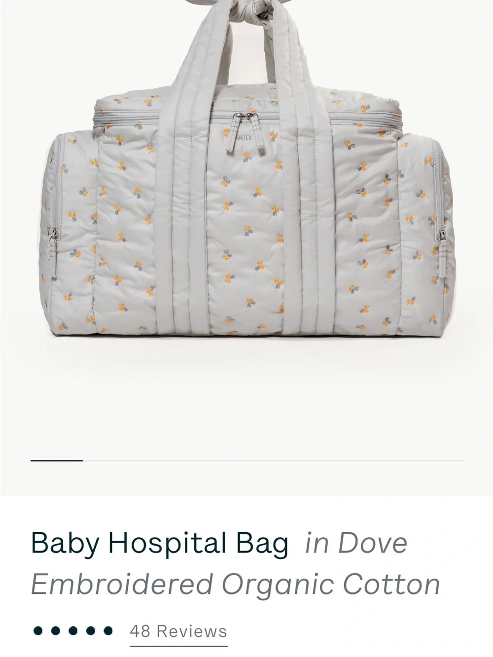 Caraa Baby Hospital Bag in Dove Embroidered Organic Cotton